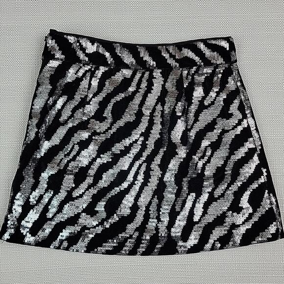 Milly Minis Animal Print Zebra Stripes Silver Sequins Black Velvet Mini Skirt 8 - Picture 3 of 13